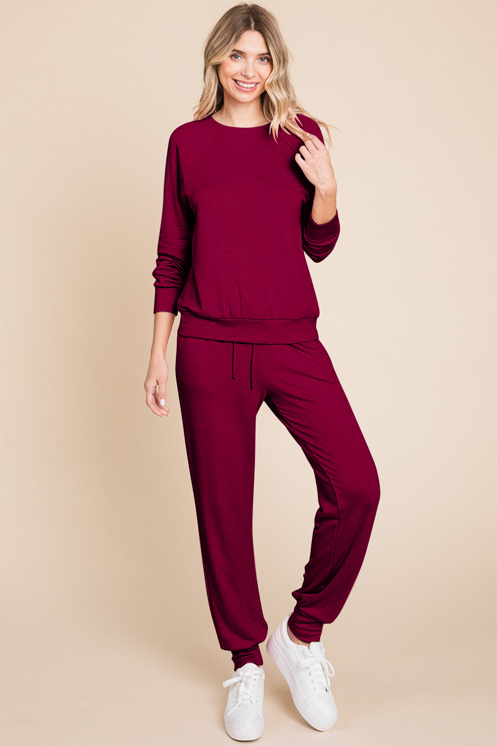Super Lady Round Neck Raglan Sleeve Top and Pants Lounge Set 