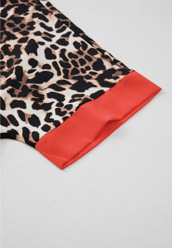 Contrast Trim Leopard Round Neck Top and Pants Lounge Set Lingerie & Nightwear