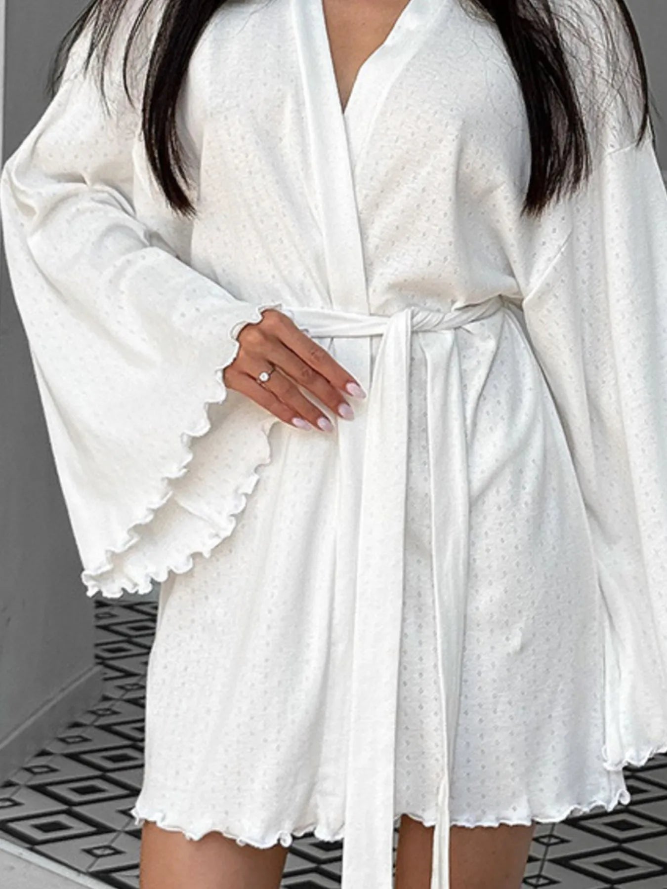 Tie Waist Kimono Sleeve Lounge Nightgown Lingerie & Nightwear