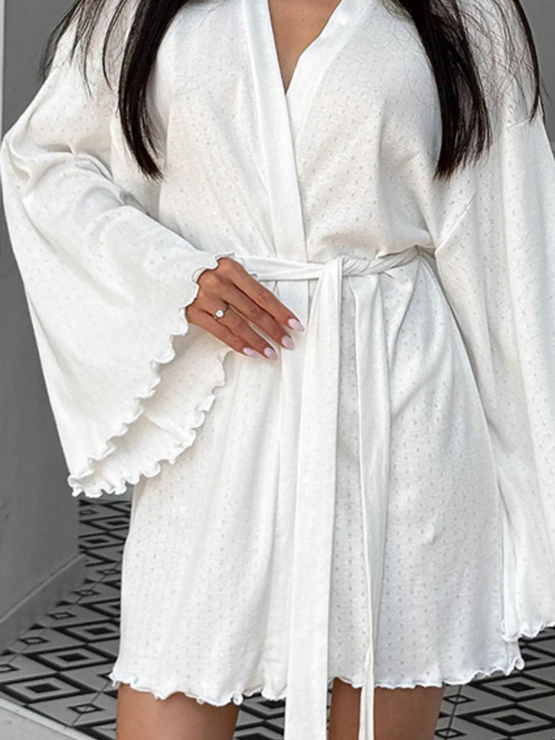 Tie Waist Kimono Sleeve Lounge Nightgown Lingerie & Nightwear