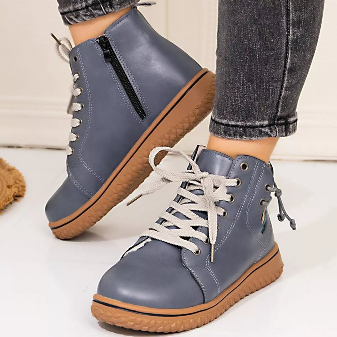 Round Toe Platform Ankle Boots 