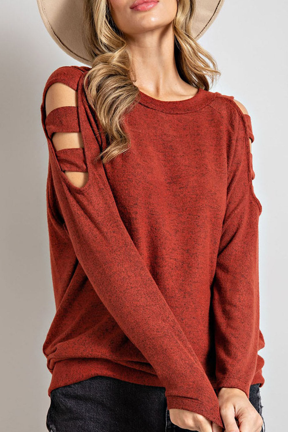Cutout Round Neck Long Sleeve Top 