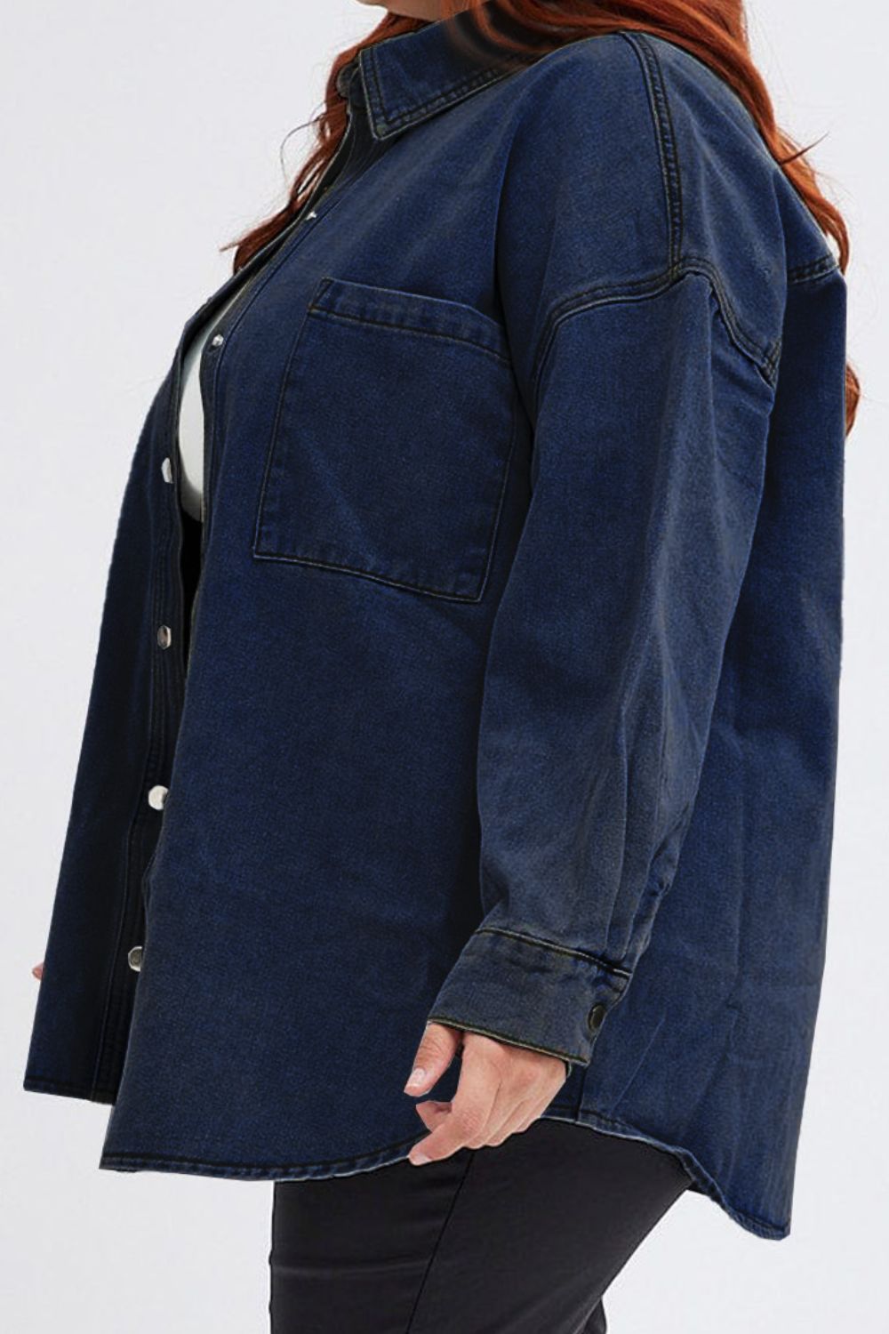 Plus Size Snap Down Pocketed Denim Jacket 