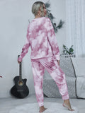 Shiny Tie-dye Round Neck Top and Drawstring Pants Lounge Set Lingerie & Nightwear