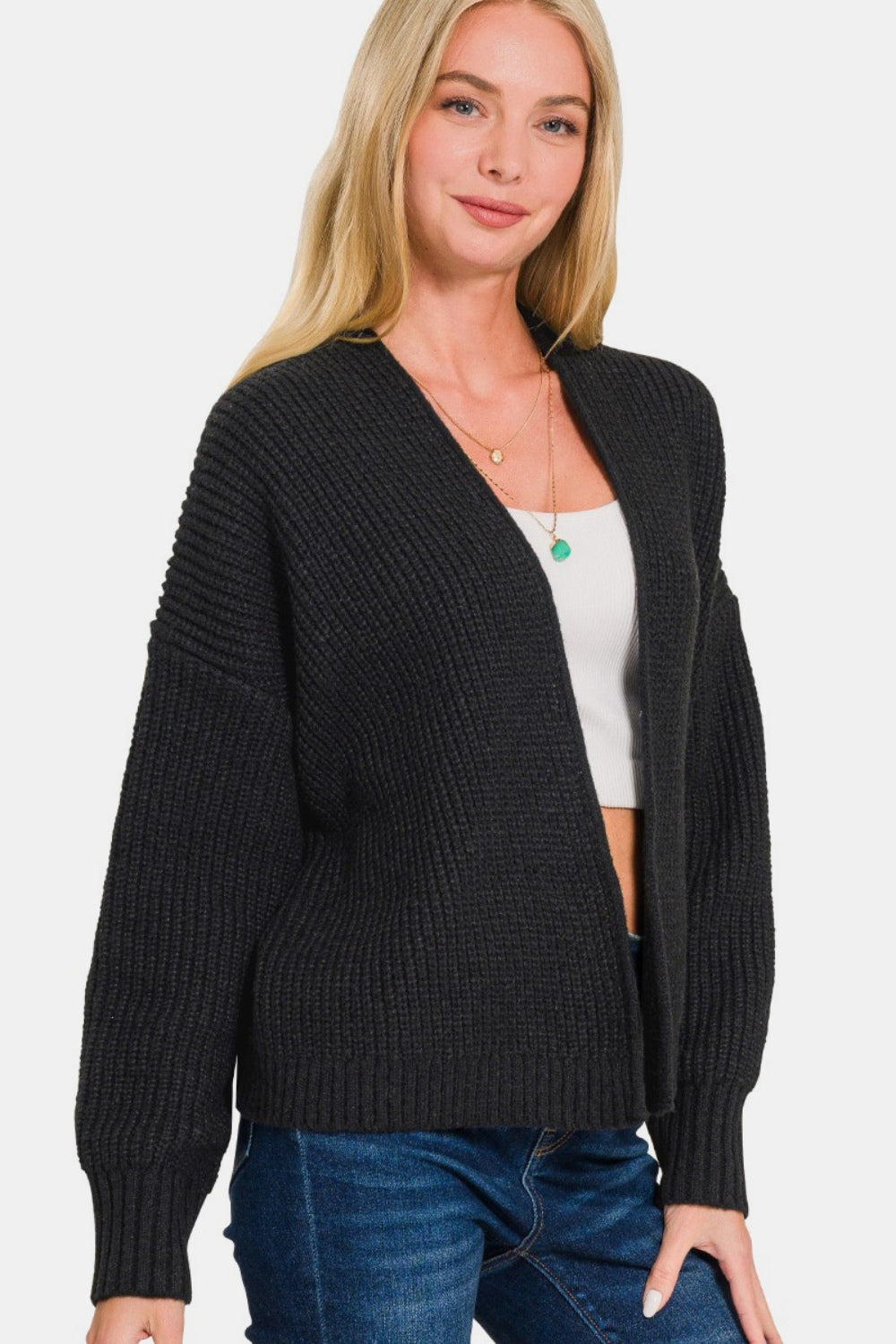 Zenana Open Front Drop Shoulder Sweater Cardigan 
