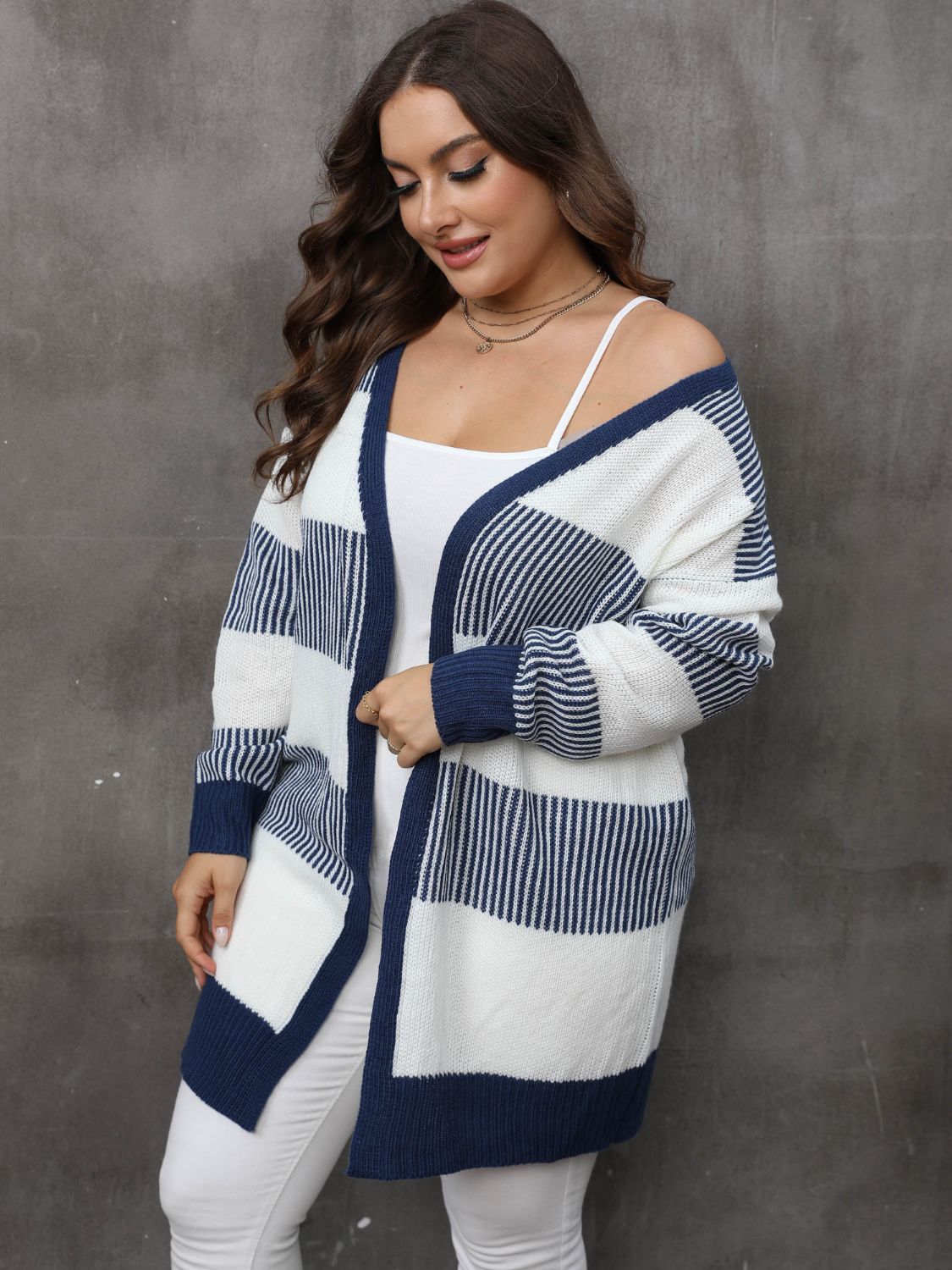 Plus Size Open Front Long Sleeve Cardigan 