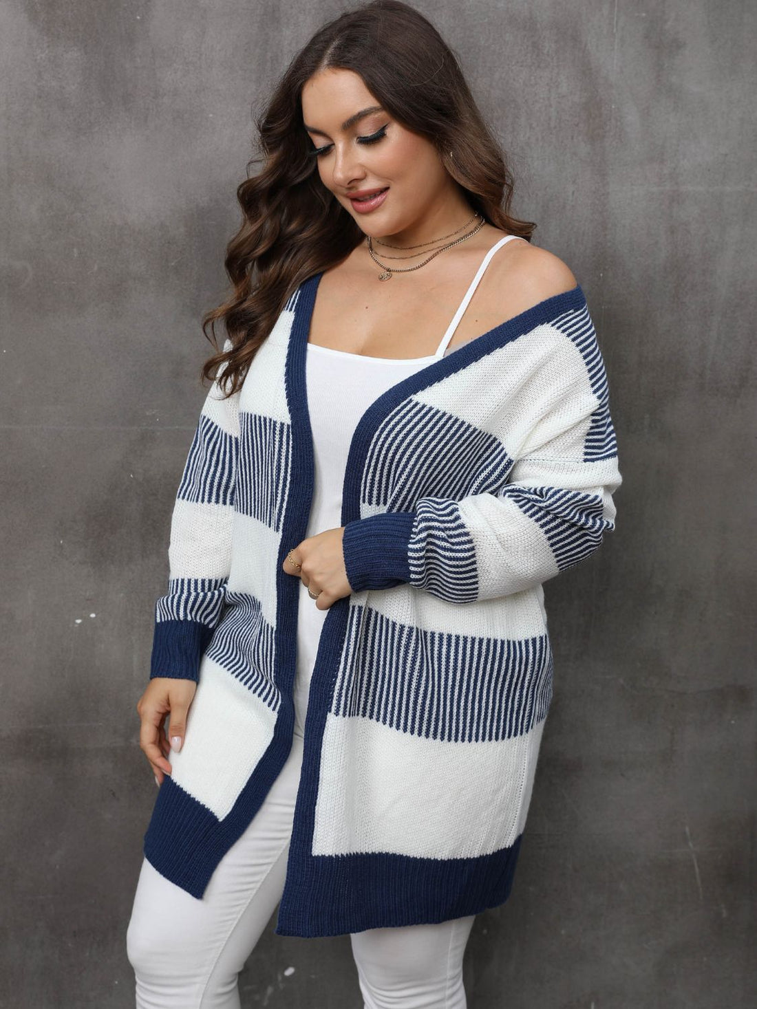 Plus Size Open Front Long Sleeve Cardigan 