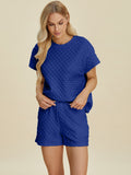 Double Take Full Size Texture T-Shirt and Shorts Set 
