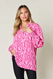 Double Take Full Size Printed Smocked Long Sleeve Blouse 