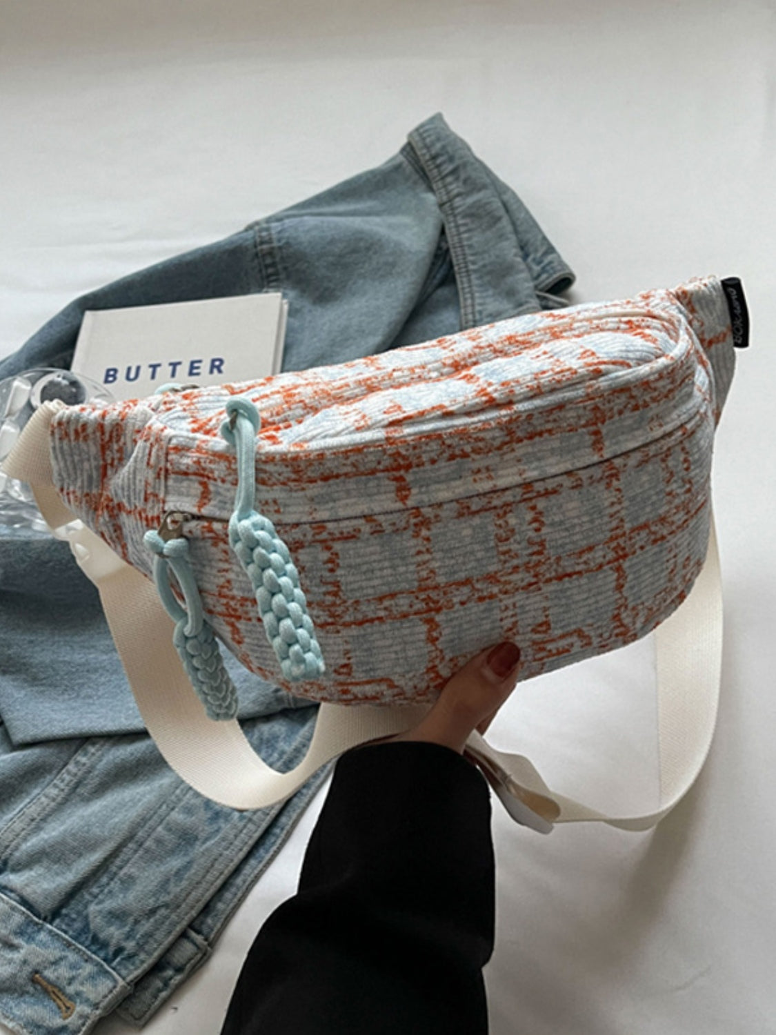 Contrast Plaid Polyester Crossbody Bag 