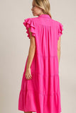 Umgee Full Size Johnny Collar Ruffle Cap Sleeve Tiered Dress Plus Size Dresses
