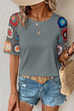 Geometric Round Neck Short Sleeve Blouse 