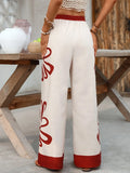 Floral Drawstring Wide Leg Pants 
