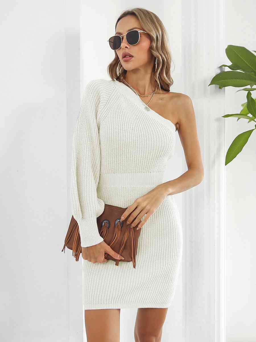 One-Shoulder Mini Sweater Dress Dresses
