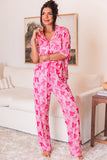 Pink Bow Knot Print Lapel Collar Short Sleeve and Pants Pajamas Set Loungewear & Sleepwear/Sleepwear