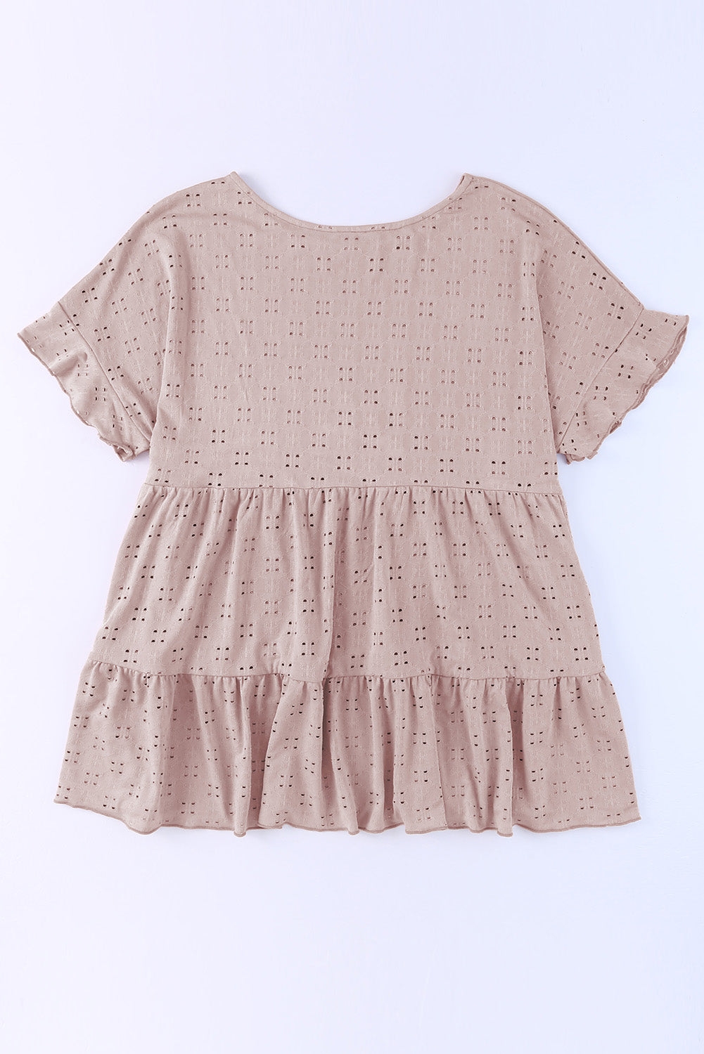 Plus Size Eyelet Round Neck Short Sleeve Blouse 