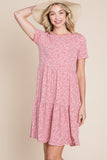 BOMBOM Printed Short Sleeve Mini Dress 