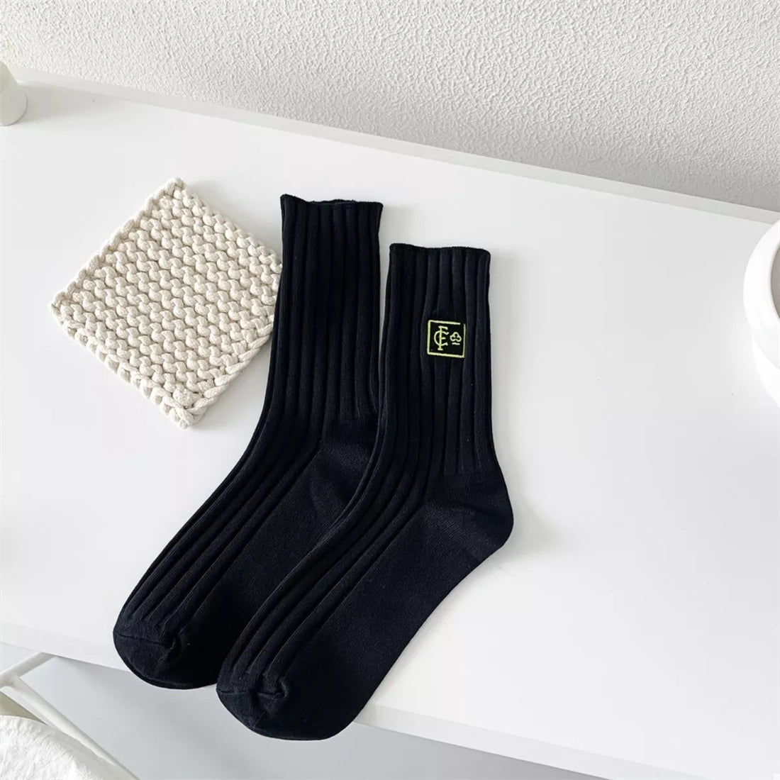 Breathable Ribbed Knit Crew Socks Lingerie & Nightwear
