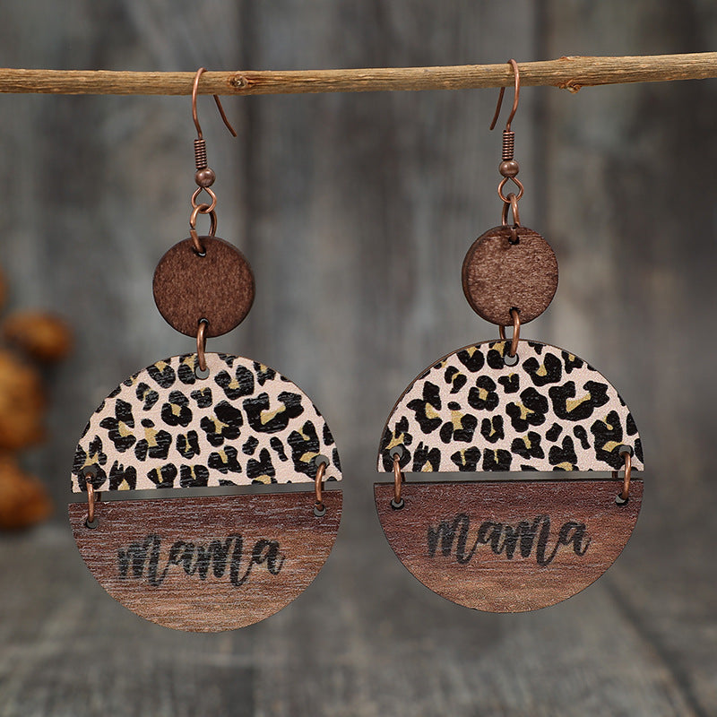 Wooden Leopard Round Shape Earrings 