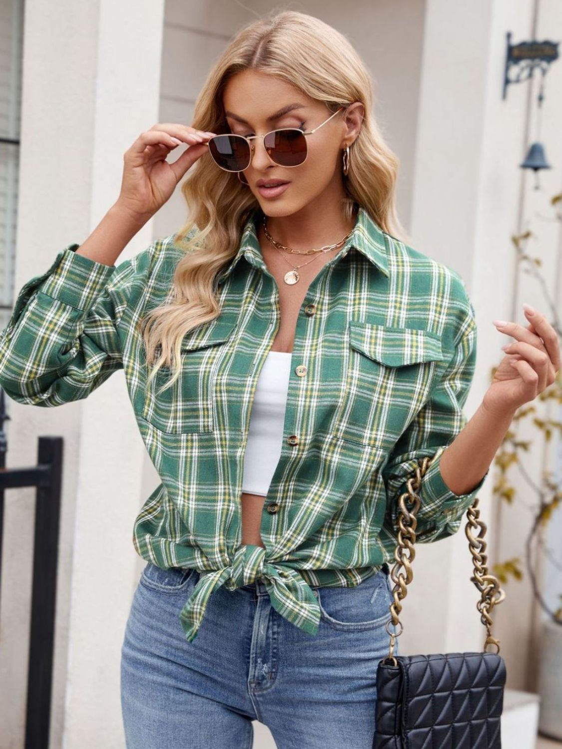 Mandy Plaid Button Up Long Sleeve Shirt 
