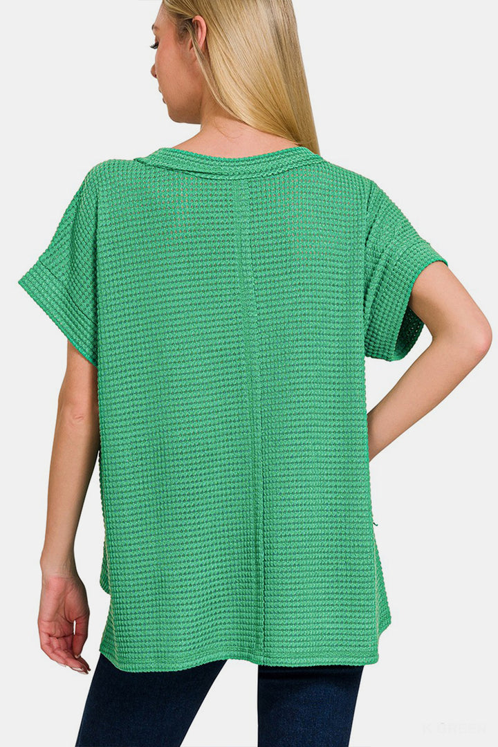 Zenana Waffle Exposed-Seam Short Sleeve T-Shirt 