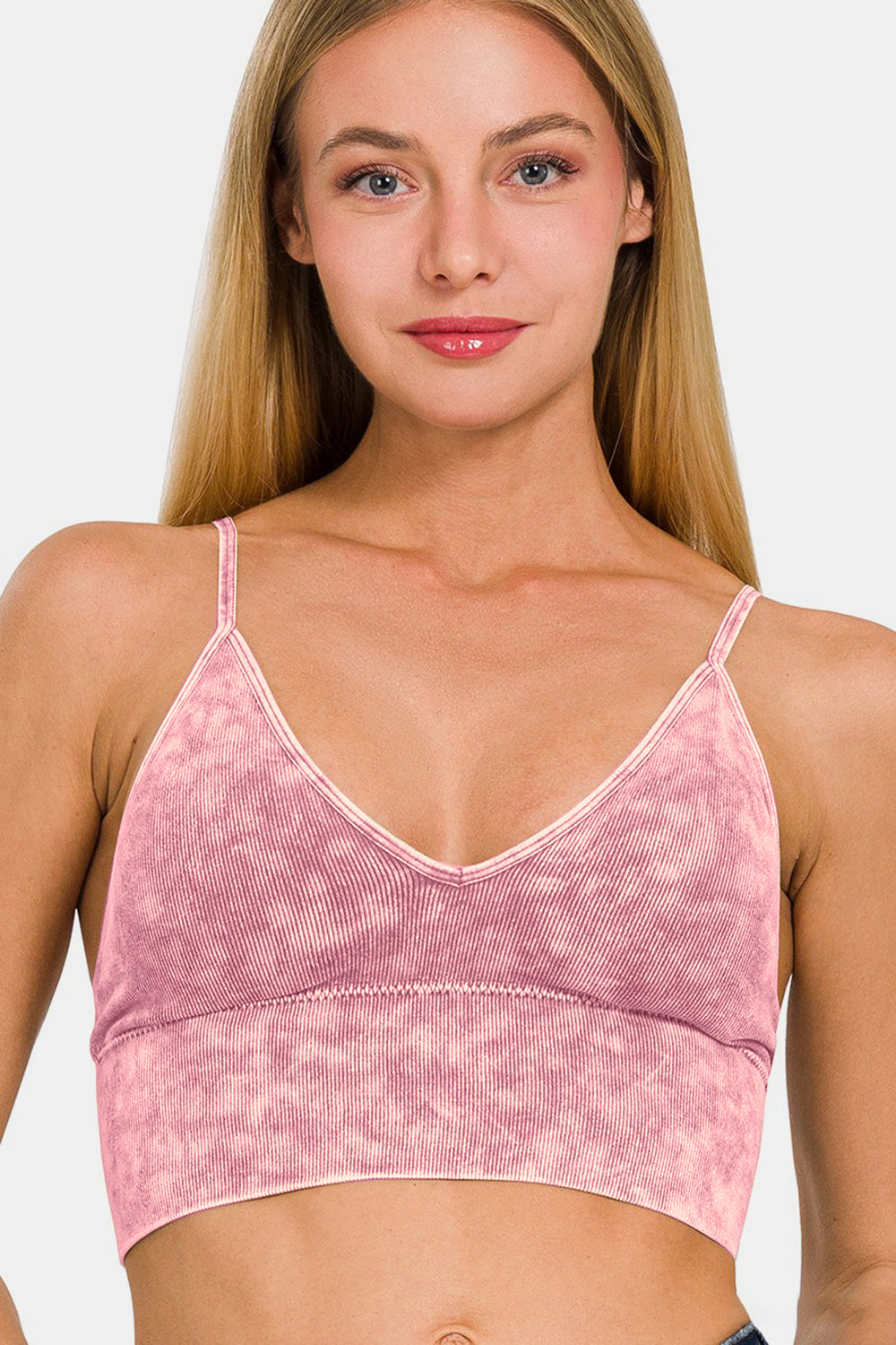 Zenana Washed Ribbed Bra Padded Cami 