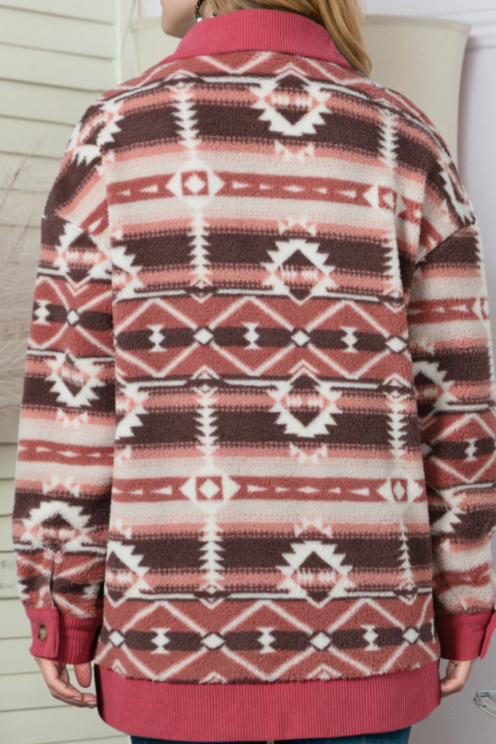 Geometric Button Up Corduroy Trim Jacket 