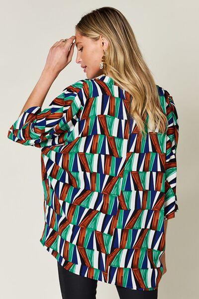 Double Take Full Size Geometric Notched Dolman Sleeve Top 