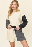 Double Take Full Size Contrast Drop Shoulder Top and Shorts Set 