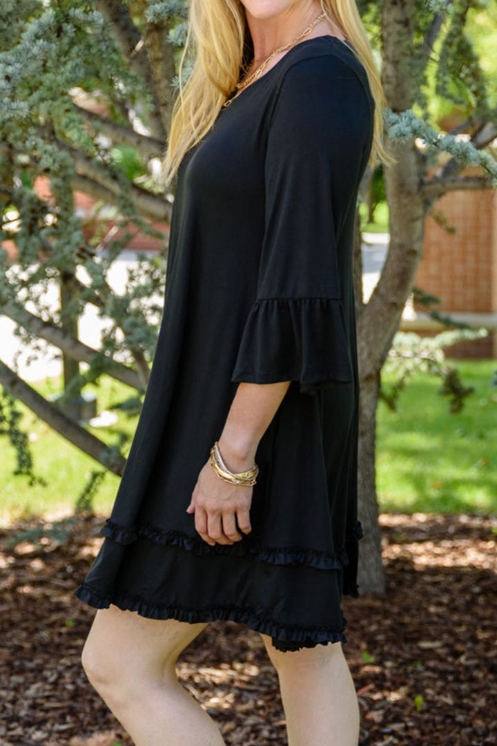 Plus Size Frill Trim Flounce Sleeve Dress 