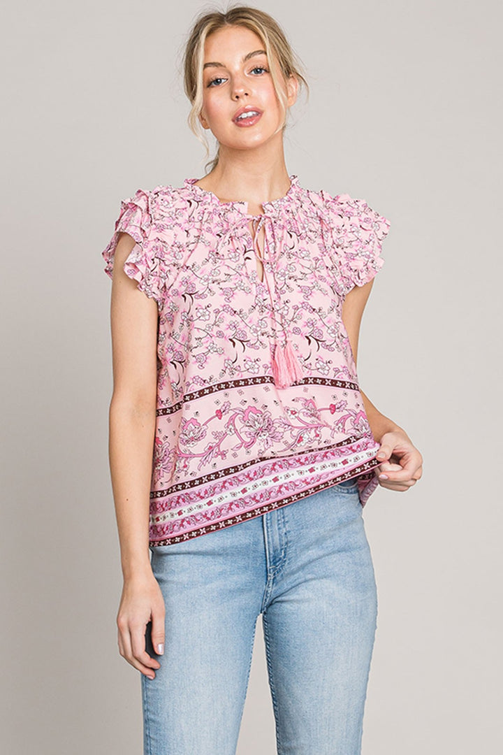 Cotton Bleu by Nu Lab Print Ruffle Sleeve Detail Blouse 
