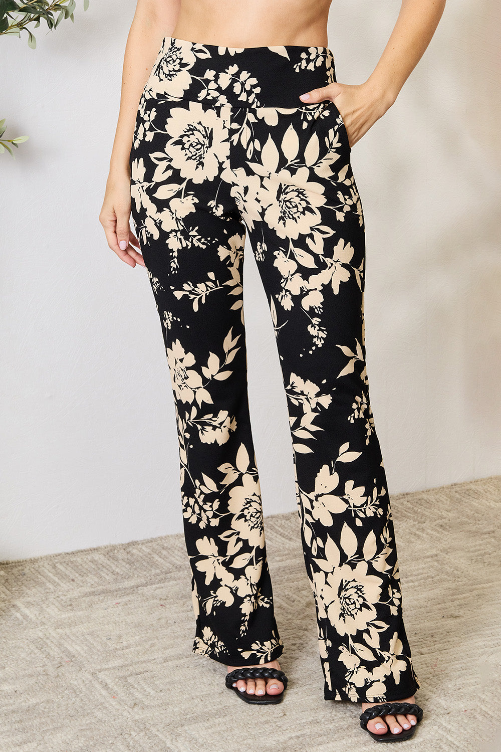 Heimish Full Size High Waist Floral Flare Pants 