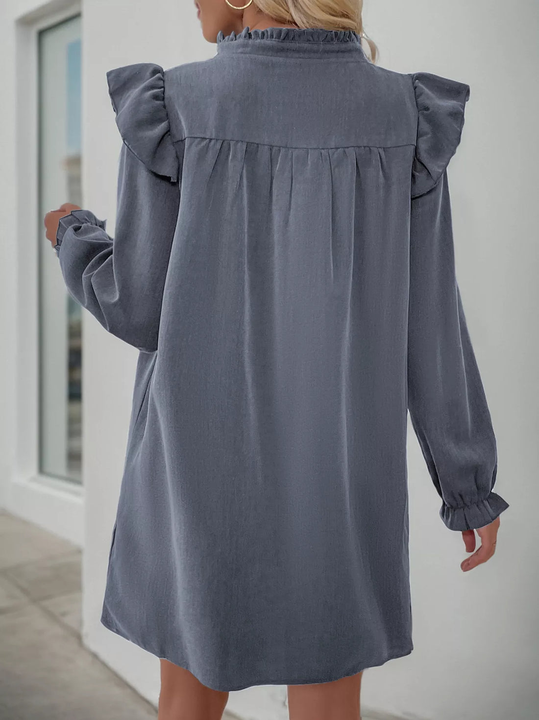 Ruffled Notched Flounce Sleeve Dress 