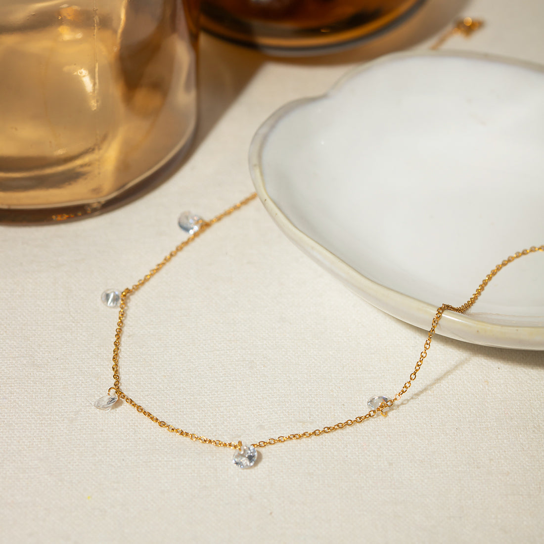 Stainless Steel Rhinestone Charm Necklace 