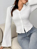 Button Up Flare Sleeve Shirt 