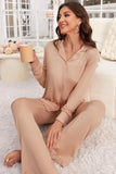 Button Up Long Sleeve Top and Pants Lounge Set Lingerie & Nightwear