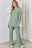 Basic Bae Full Size Ribbed High-Low Top and Wide Leg Pants Set 