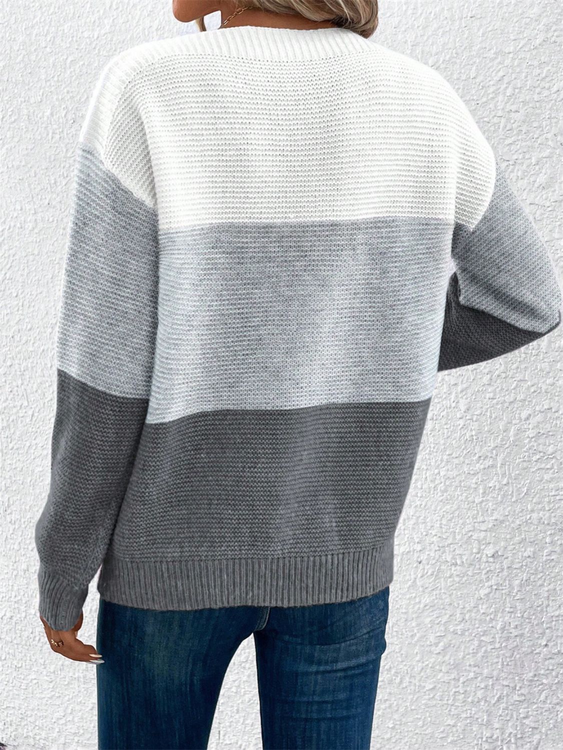 Color Block Drop Shoulder Long Sleeve Sweater 