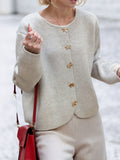 Bow Button Down Round Neck Long Sleeve Cardigan 