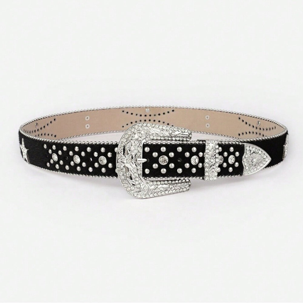 PU Leather Inlaid Rhinestone Belt 