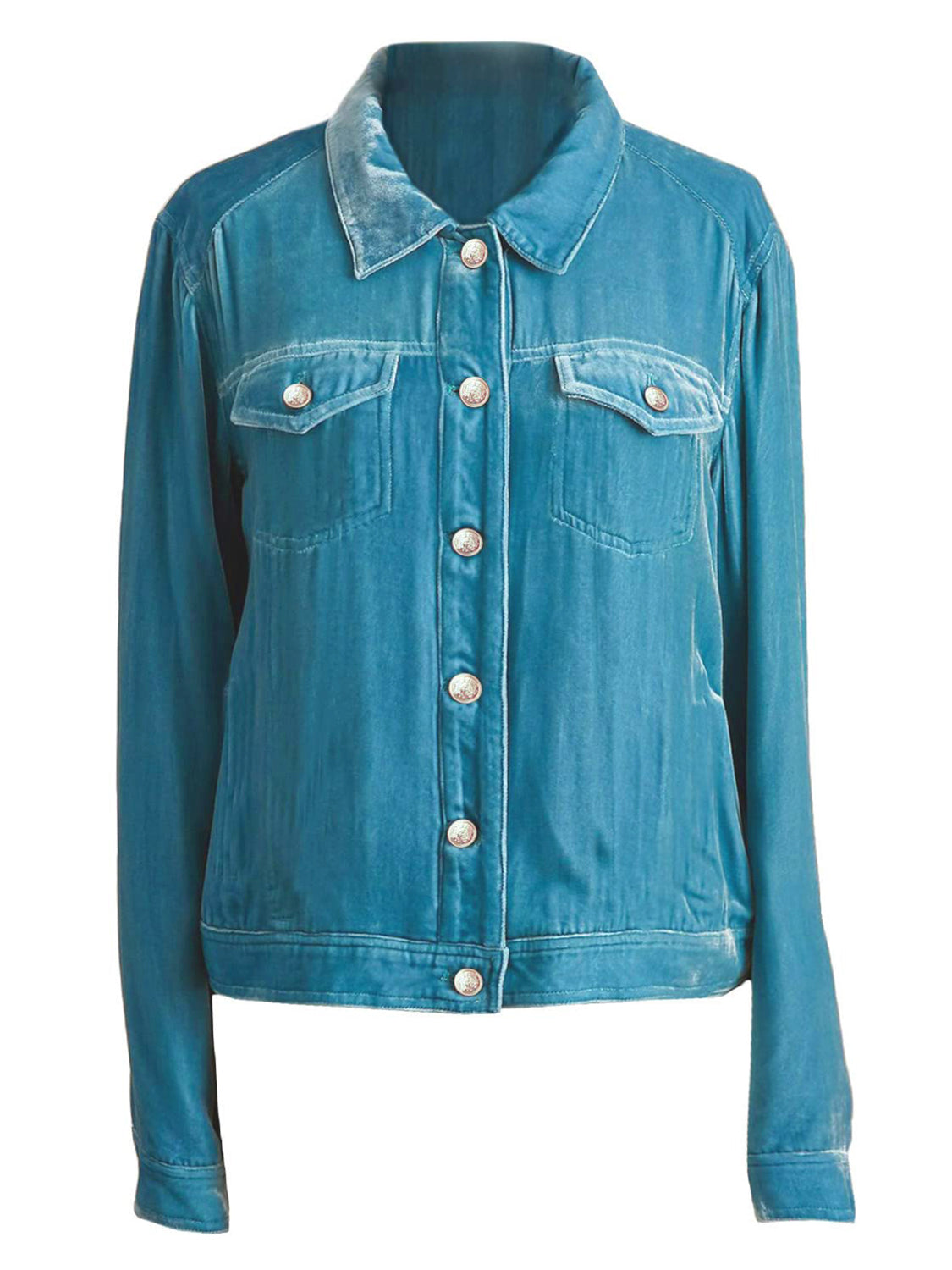 Button Up Long Sleeve Jacket with Chest Pockets 