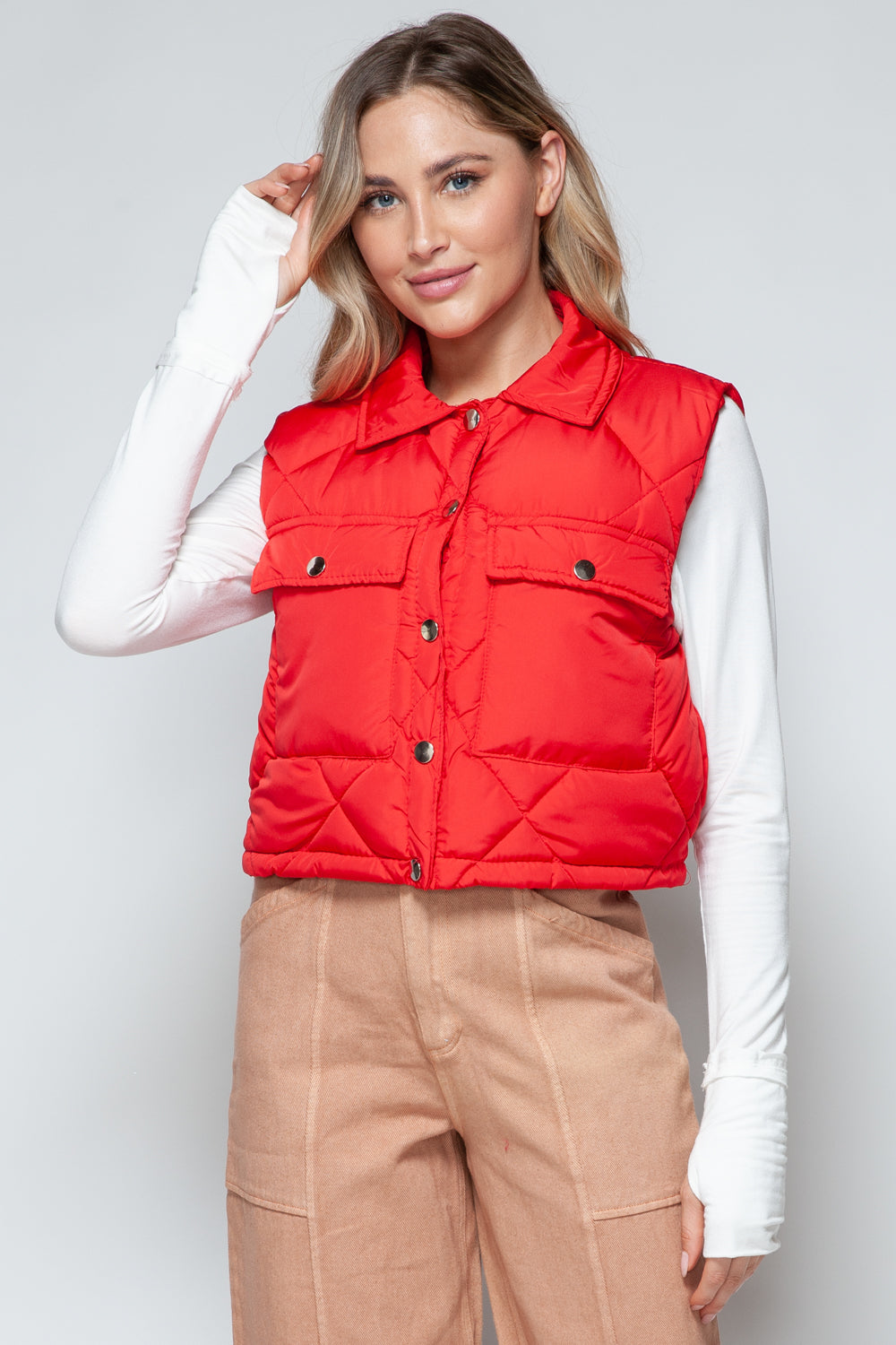 Snobbish Snap Down Quilted Crop Vest 