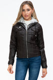 YMI Removable Faux Layered Multi-Pocket Jacket with Fuzzy Hood 
