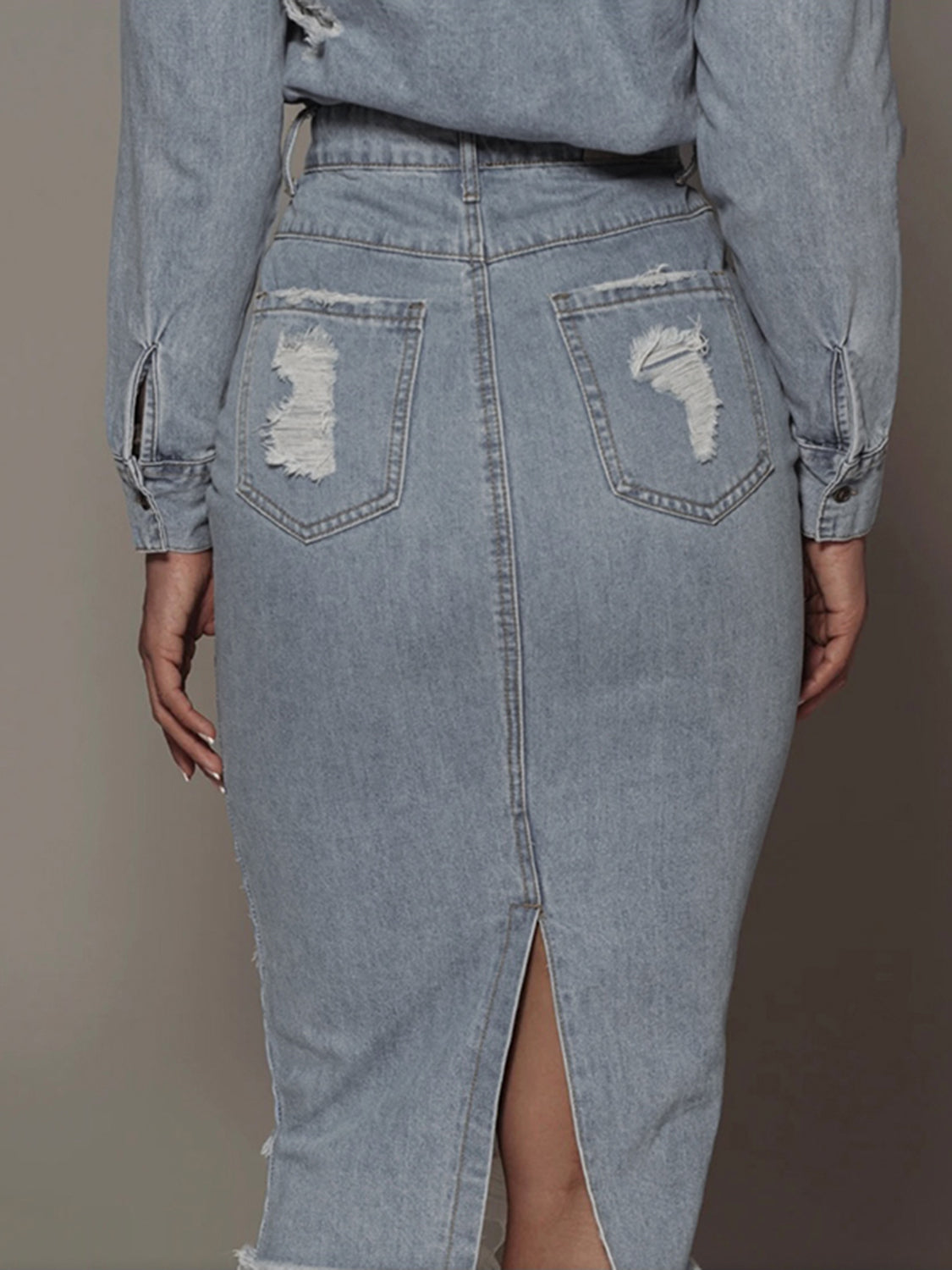 Distressed Slit Denim Skirt 