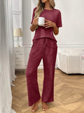 Ribbed Knit Short Sleeve Top and Pants Lounge Set Lingerie & Nightwear