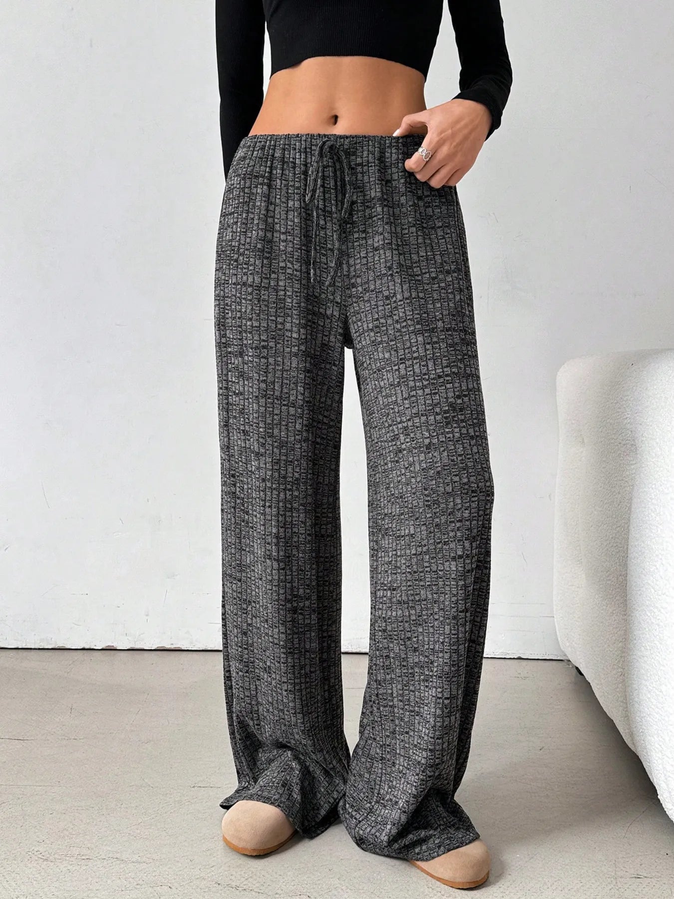 Striped Wide Leg Drawstring Pants 
