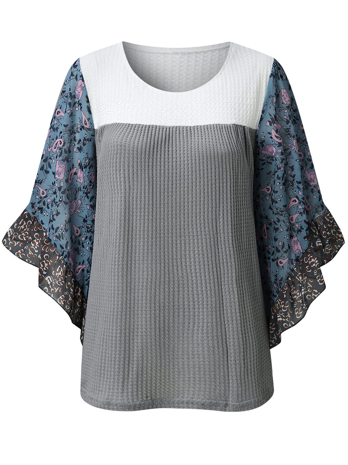 Full Size Printed Round Neck Three-Quarter Sleeve Blouse 