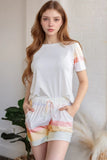 Rainbow Striped Round Neck T Shirt and Shorts Lounge Set Lingerie & Nightwear