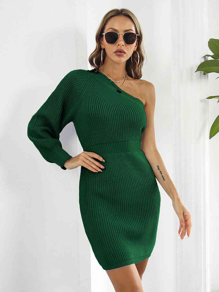 One-Shoulder Mini Sweater Dress Dresses