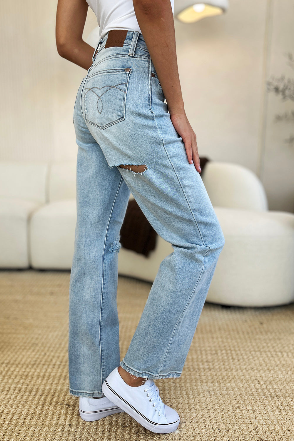 Judy Blue Full Size High Waist Distressed Straight Jeans 